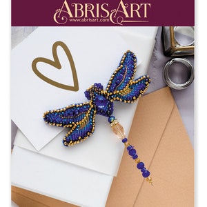 DIY Jewelry making kit Dragonfly, Seed beaded brooch, Bead Embroidery Kit A05 image 2