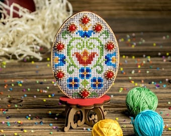Kit fai da te per supporto per uova di Pasqua, kit per punto croce su legno, regalo di Pasqua, kit per ricamo, decorazioni pasquali per la casa