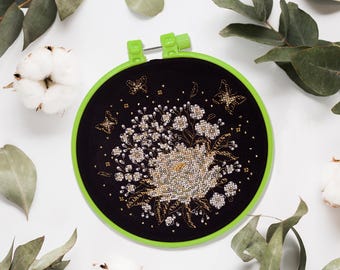DIY Counted Cross Stitch Kit "Flower" with hoop, Embroidery kit, Home decor