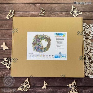 DIY Beaded Door Wreath Kit Wildflowers and butterflies Embroidery on wood, Home decoration, V01