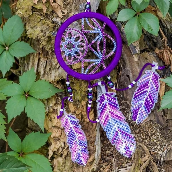 DIY Bead Embroidery Kit "Dreamcatcher", Bead Embroidery on Plastic, Handmade embroidery, Dreamcatcher hoops, Home Wall Decor