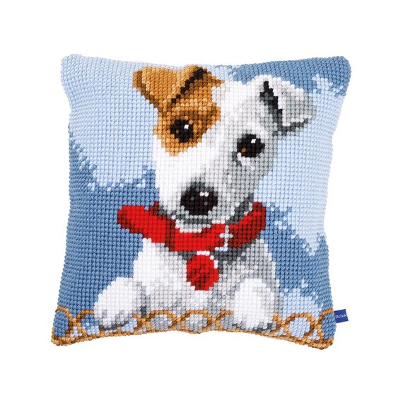 DIY Needlepoint Pillow Kit Dog Cross Stitch Etsy
