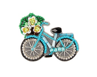 Beadwork kit for creating brooch "A bike", DIY Jewelry making kit, Seed beaded brooch, Bead Embroidery Kit