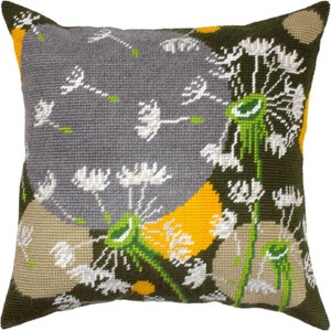 DIY Needlepoint Pillow Kit Dandelions in a Breeze, Tapestry cushion kit, Half Cross Stitch Kit, Embroidery kit, size 16x16 40x40 cm, image 2