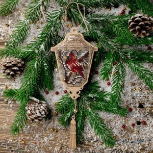 "DIY Bastelbogen ""Laterne mit Kardinal"" | Weihnachtsbaum Dekor | Weihnachtsgeschenk | Perlenverzierung