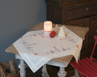 DIY bedrukt tafelkleedpakket "kerstbomen", bedrukt borduurpakket, borduurpakket tafeldecoratie