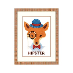 DIY Counted Cross Stitch Kit &quot;Hipster fox&quot;, Embroidery kit, Home decor