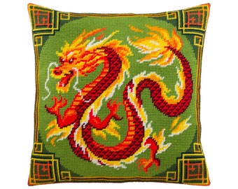 DIY Needlepoint Pillow Kit "Chinese Dragon", Tapestry cushion kit, Half Cross Stitch Kit, Embroidery kit, size 16"x16" (40x40 cm), Printed