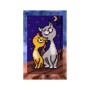 "DIY Gedruckt Tapisserie ""Verliebte Katzen"" 15 x 25 cm, Nadelspitzen Stickpackung, Stickpackung, Leinwand gedruckt."