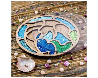 Wood bead organizer tray with lid "Dolphin" | Seed bead storage container case | bead box | beading tools