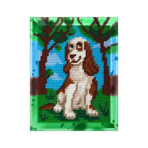 DIY プリントタペストリーキット「Dreamy dog」5.9"x7.9" / 15 x 20 cm、ニードルポイントキット、刺繍キット、プリントキャンバス