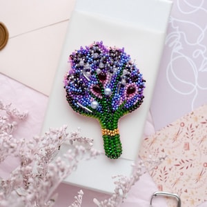 DIY Jewelry making kit &quot;Lavender&quot;, Seed beaded brooch, Bead Embroidery Kit A06