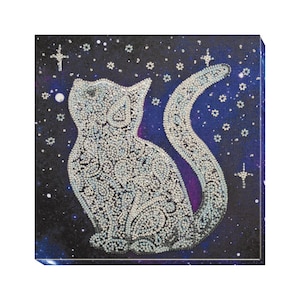 DIY Bead Embroidery Kit &quot;Star cat&quot; | Abris Art Beading Pattern Kit for Adults A09 | Handmade Home Decor on Art Canvas | Craft Kit | Handmade
