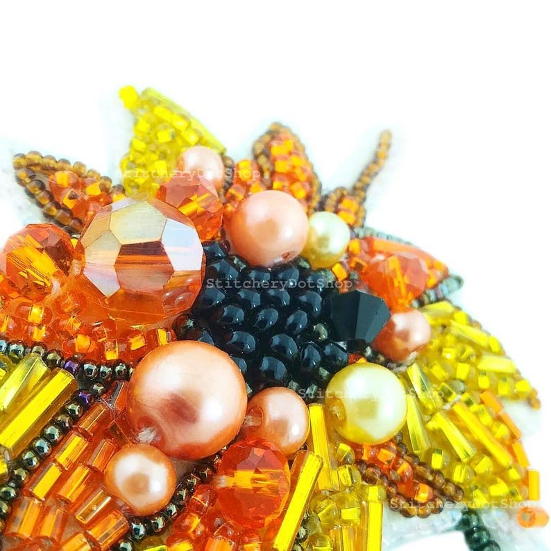 Beadwork kit for creating brooch Sunflower, DIY Jewelry making kit, Brooch Pin kit, Seed beaded brooch, Bead Embroidery Kit