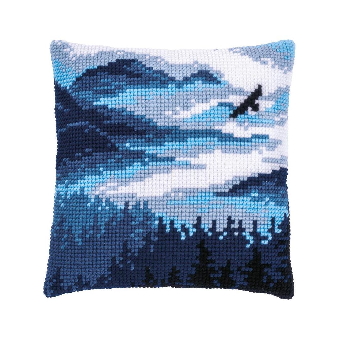 Kit Punto Croce Per Cuscino Paesaggio 45x45 Cm | Per Principianti Con Tela Stampata E Fili | Decorazione Casa Fai Da Te