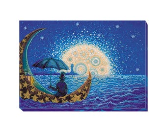 DIY Bead Embroidery Kit, Beadwork Craft Kit for Adults, Art Canvas Wall Decor, Needlework Gift – "Moonlight Sonata"