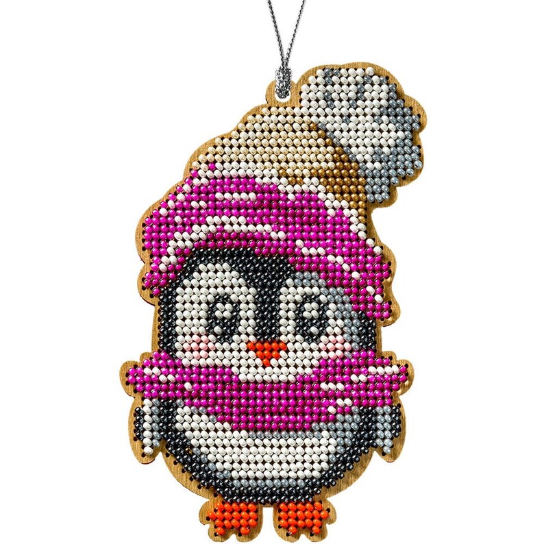 Xmas tree beading embroidery bead stitching wood decor DIY Christmas tree toy kit Christmas penguins