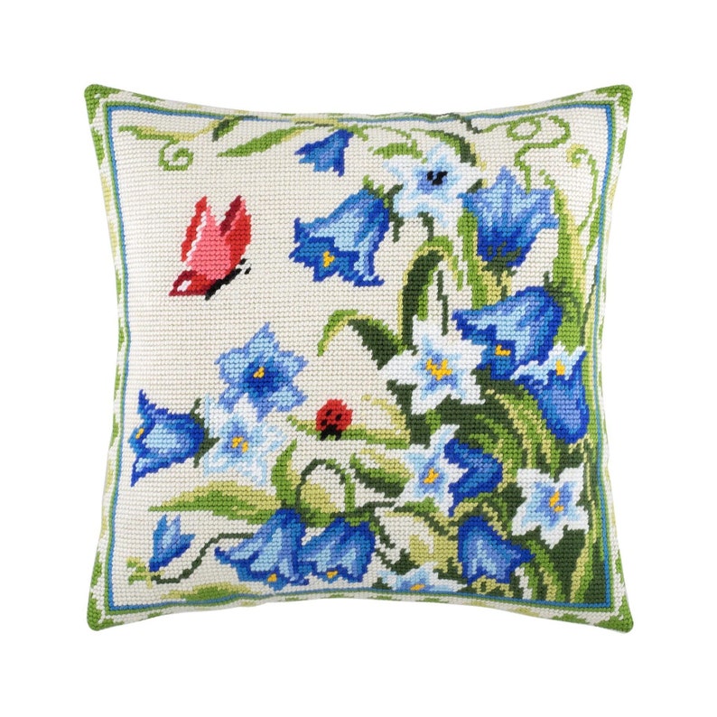 DIY Needlepoint Pillow Kit bellflowers Tapestry Etsy