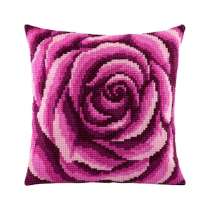 DIY Cross Stitch Cushion Kit &quot;Rose Swirl&quot; with Printed Canvas, Needlepoint Pillow Kit, Embroidery kit, Brvsk, 16x16&quot; (40x40 cm)