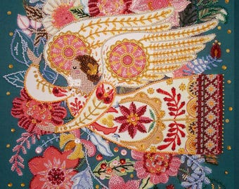 Bead Embroidery Kit "Wings of inspiration" | DIY Beadwork Kit for Adults on Printed Canvas, Preciosa Beads