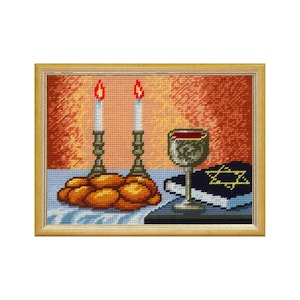 DIYプリントタペストリーキット「Shabbat」10.6x14.2インチ/27 x 36 cm、ニードルポイントキット、刺繍キット、プリントキャンバス