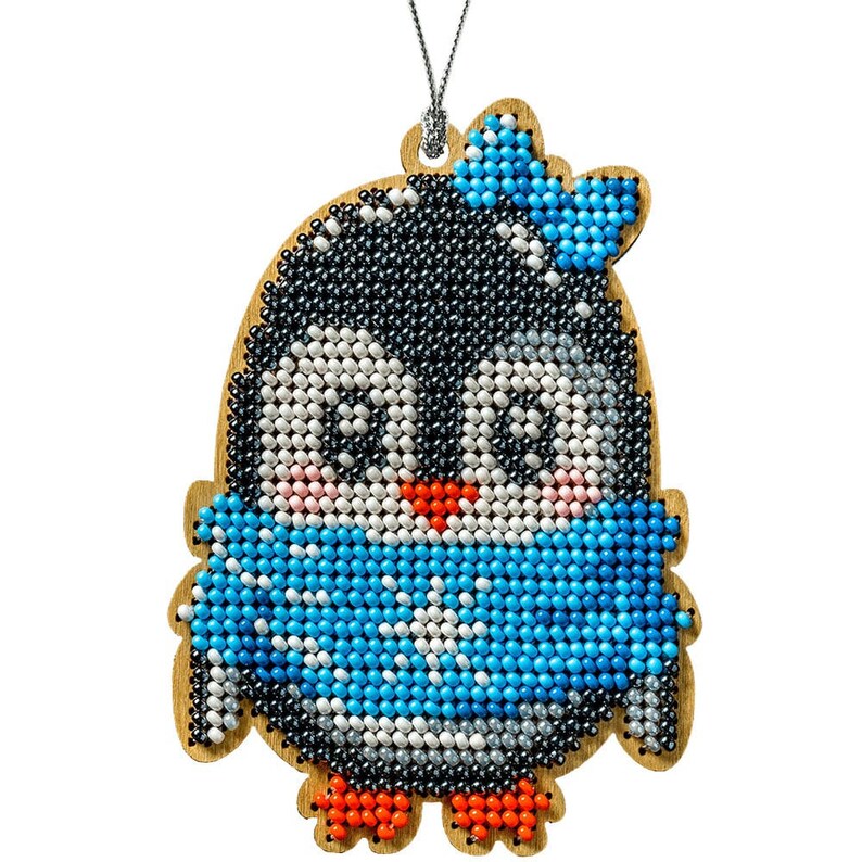 Xmas tree beading embroidery bead stitching wood decor DIY Christmas tree toy kit Christmas penguins