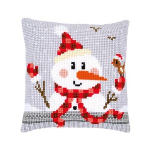 DIY Cross Stitch Cushion Kit &quot;Snowman&quot; | Needlepoint Pillow Kit | Embroidery kit | Home decor