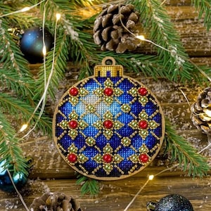 DIY Christmas tree toy kit "Blue Ball", Embroidery kit, Christmas tree decor, Christmas gift