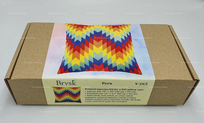 DIY Nadelstich Kissenset Peru, Tapestry Kissenset, Half Cross Stitch Kit, Stickdatei, Größe 40x40 cm, Bedruckte Leinwand Bild 4