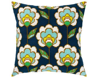DIY Needlepoint Pillow Kit "Magic Garden", Tapestry cushion kit, Half Cross Stitch Kit, Embroidery kit, size 16"x16" (40x40 cm), Printed