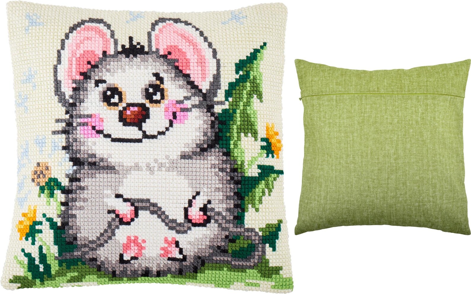 DIY Needlepoint Pillow Kit Funny Mouse Cross Stitch Cushion Etsy