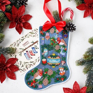 DIY Bead embroidery kit on art canvas &quot;In anticipation of a miracle&quot;, Christmas Stocking Beadwork kit, Abris Art A01, diy needlework craft