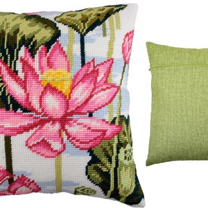 DIY Needlepoint Pillow Kit Lotus, Tapestry cushion kit, Half Cross Stitch Kit, Embroidery kit, size 16x16 40x40 cm, Printed Canvas image 8