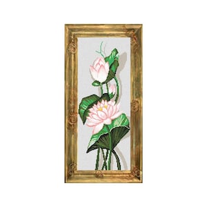 DIY Cross Stitch Kit &quot;Lotus&quot; with Printed Tapestry Canvas, 7.9&quot;x19.7&quot; / 20х50 cm, Needlepoint Kit, Embroidery kit, Stitchery kit