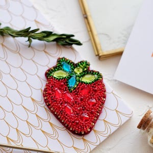 DIY Jewelry making kit &quot;Strawberry&quot;, Seed beaded brooch, Bead Embroidery Kit A04