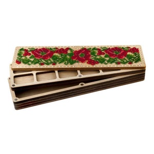 Kit de broderie de perles bricolage « Coquelicots », plateau organisateur de perles en bois avec couvercle en bois, étui de rangement pour perles de rocaille, boîte à perles, outils pour perles