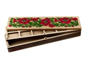 "DIY Perlenstickerei ""Mohnblumen"" , Holz Perlenaufbewahrungsbehälter mit Holzdeckel, Aufbewahrungsbehälter für Perlen, Perlenbox, Perlenwerkzeug."