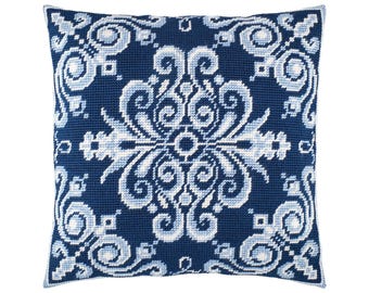 DIY Needlepoint Pillow Kit &quot;Polaris&quot;, Tapestry cushion kit, Half Cross Stitch Kit, Embroidery kit, size 16&quot;x16&quot; (40x40 cm), Printed Canvas