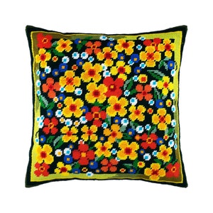 DIY Needlepoint Pillow Kit "Meadow of Flowers", Tapestry cushion kit, Half Cross Stitch Kit, Embroidery kit, size 16"x16" (40x40 cm),