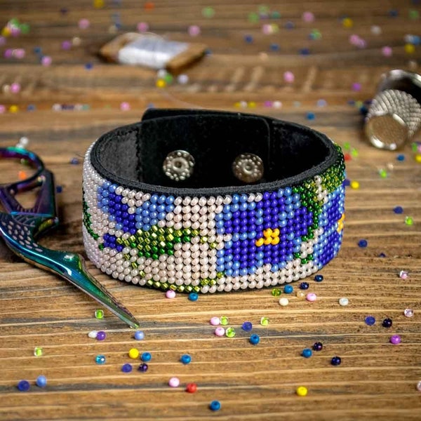 DIY Bead embroidery kit, Bracelet on leather kit, Beaded bracelet kit, Jewelry making kit, Gift for women