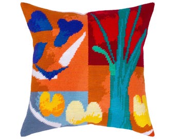 DIY Needlepoint Pillow Kit "Vegetables" | Tapestry Cushion, Tent Stitch Embroidery Kit, Needlecraft Pillow, Printed Canvas 16x16 in, 40x40