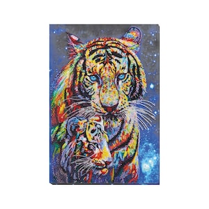DIY Bead Embroidery Kit on Art Canvas &quot;Colored tigers&quot; | Unique Beadwork Kit for Home Décor | B24 Abris Art, Needlework Craft Kit