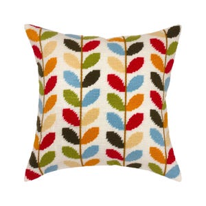 DIY Needlepoint Pillow Kit "Colors of autumn" | Tapestry Cushion, Tent Stitch Embroidery Kit, Needlecraft Pillow, Printed Canvas 16x16 in