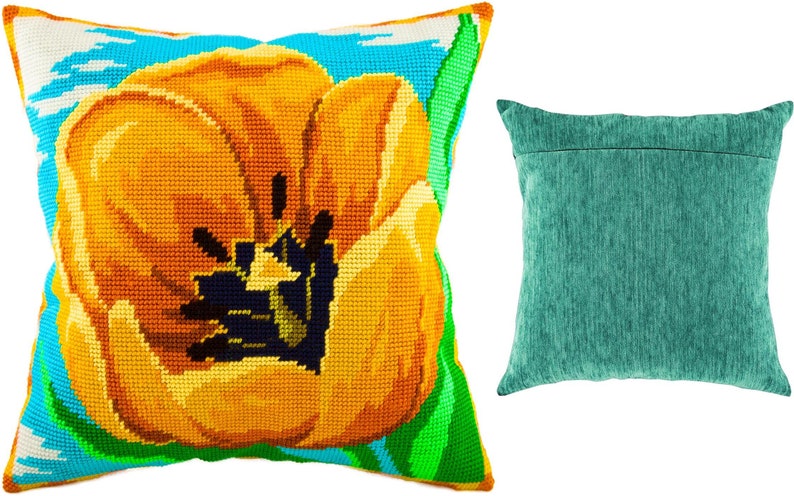 Needlepoint//Tapestry Pillow Cover DIY Kit /"Yellow Tulip/"