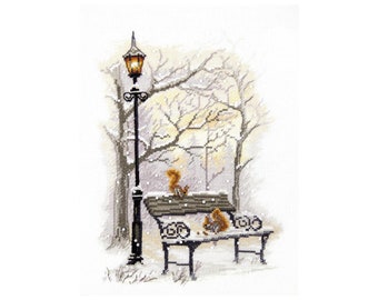 DIY Counted Cross Stitch Kit "In the winter park", Embroidered wall art craft kit,  Size: 19х25 / 7.5x9.8 in