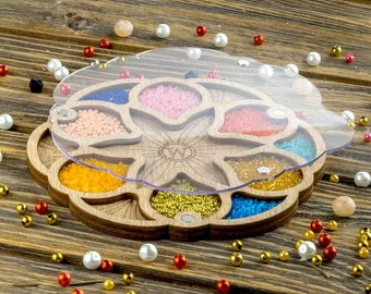 Wood bead organizer tray with lid "Starfish" | Seed bead storage container case | bead box | beading tools