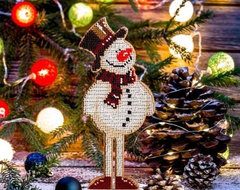 DIY-speelgoedset kerstboom "Grappige sneeuwpop", kerstcadeau, borduurwerk op hout, kerstversiering, kerstfiguurtjes met kralen.
