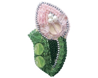 Beadwork kit for creating brooch "Tulip", DIY Jewelry making kit, Seed beaded brooch, Bead Embroidery Kit