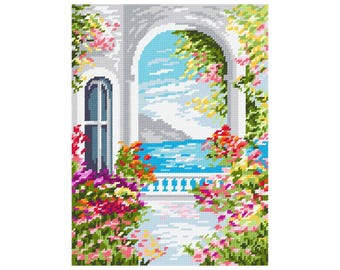 Kit de punto de cruz "Mar Mediterráneo" con lienzo de tapiz impreso, 24 x 32 cm, kit de bordado, kit de costura