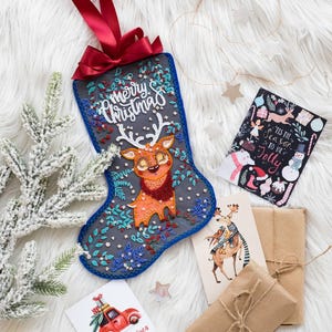 DIY Bead embroidery kit on art canvas &quot;Fairytale deer&quot;, Christmas Stocking Beadwork kit, Abris Art A01, diy needlework craft kit